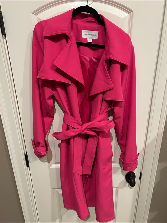 Liz Claiborne Jackets & Blazers - Liz Claiborne Fuchsia Tie-Waist Trench Coat